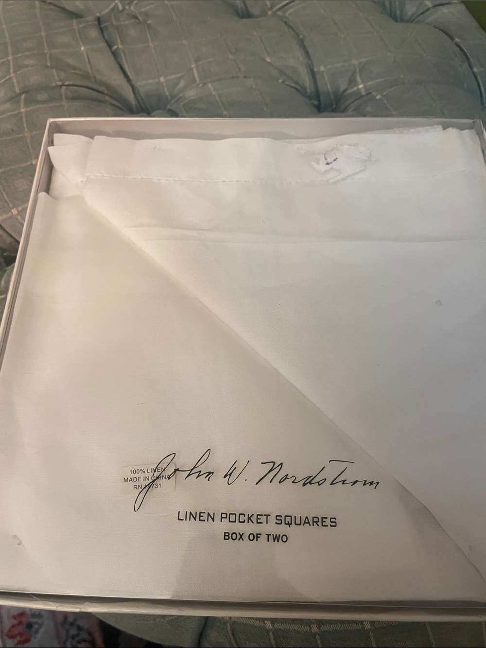 John W. Nordstrom White Linen Pocket Squares - Set of Two